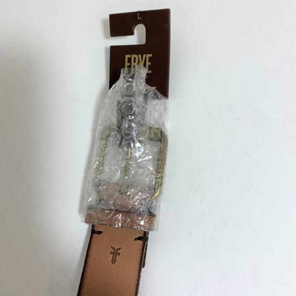 Frye Embellished Leather Buckle Belt Tan Gold Size Large NEW - Picture 7 of 9